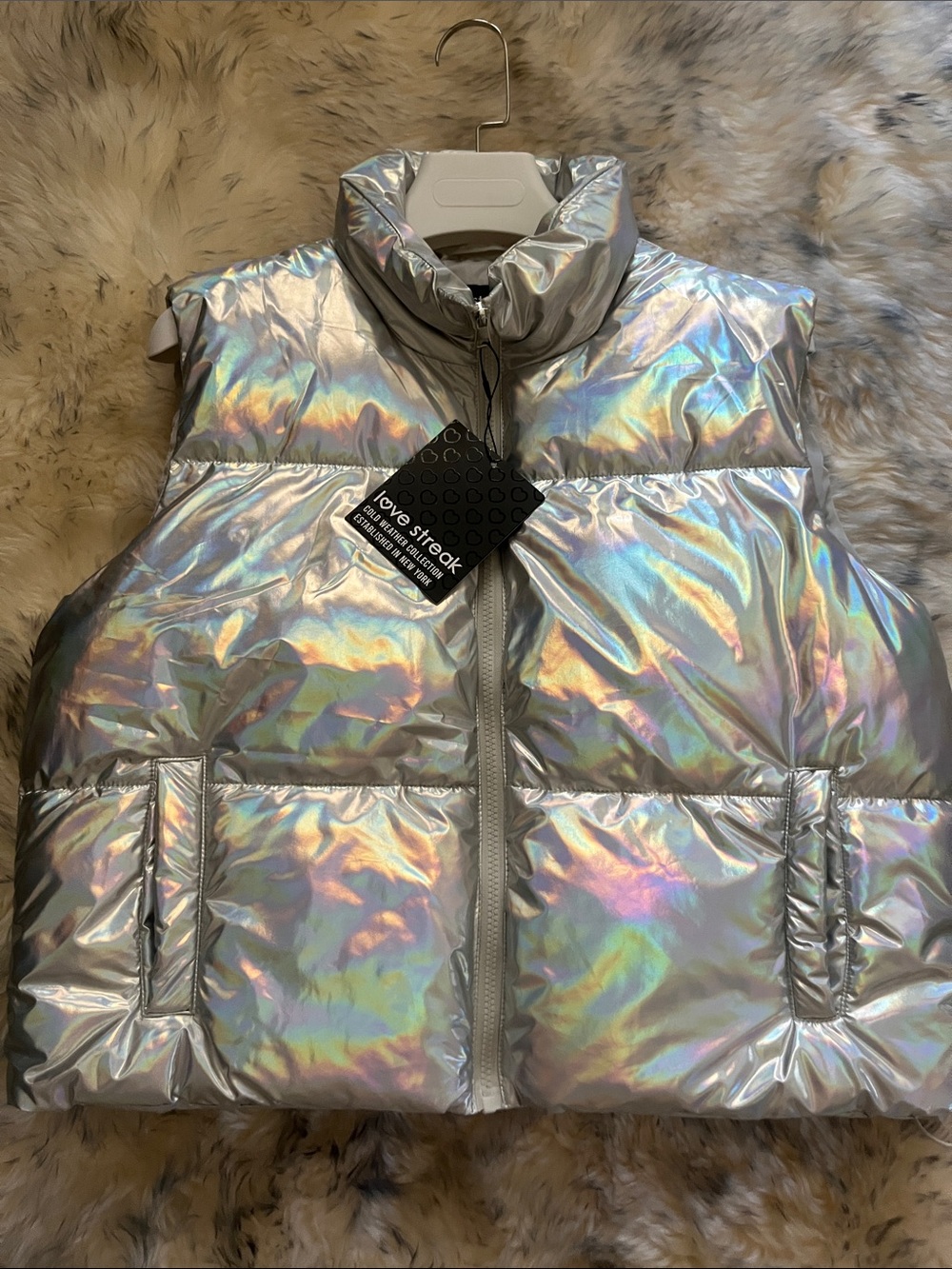 Brand new Iridescent Puffer Vest with High Neck